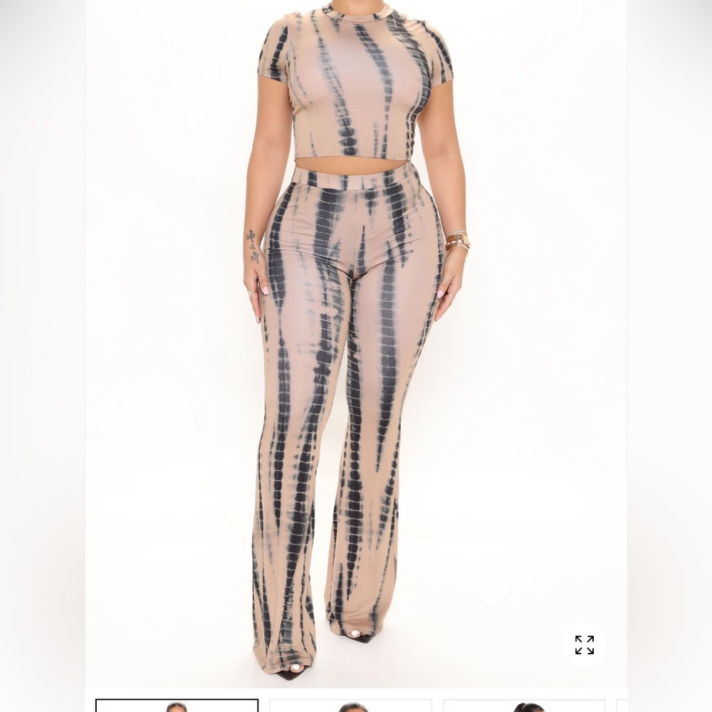Fashion Nova Beige and Black Tie-Dye Wide Leg Pants